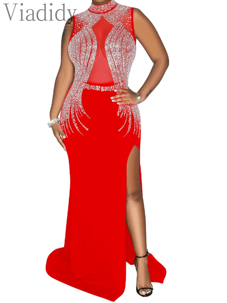 Sexy Rhinestone Shiny Floor Length Mermaid Party Dress