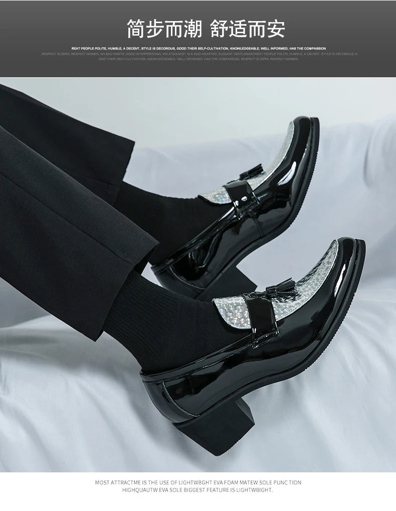 Height Increasing Male Formal Dress Shoes High Heel Men Popular Wedding Oxfords Black Silver Adult Leisure Casual Shoes