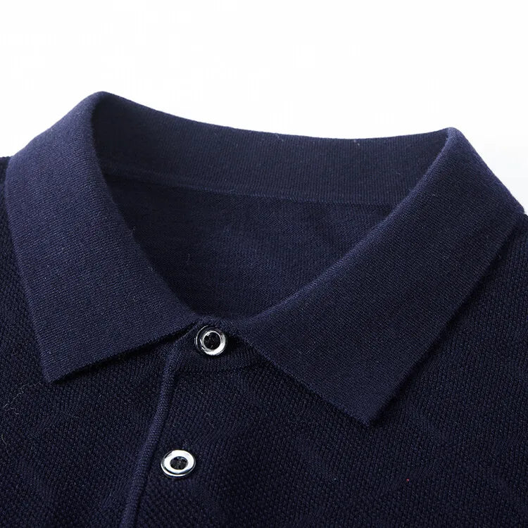 Men's High Quality Woollen Polo Shirt, Blend Fashionable Embroidered Long Sleeve Tee, Korean Style Casual Menswear