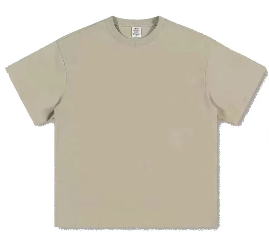 Black White GSM 500g Heavy-Duty Pure Cotton T-shirt Thickened Threaded Round Neck Short Sleeves Three Needle Half Sleeve Tees