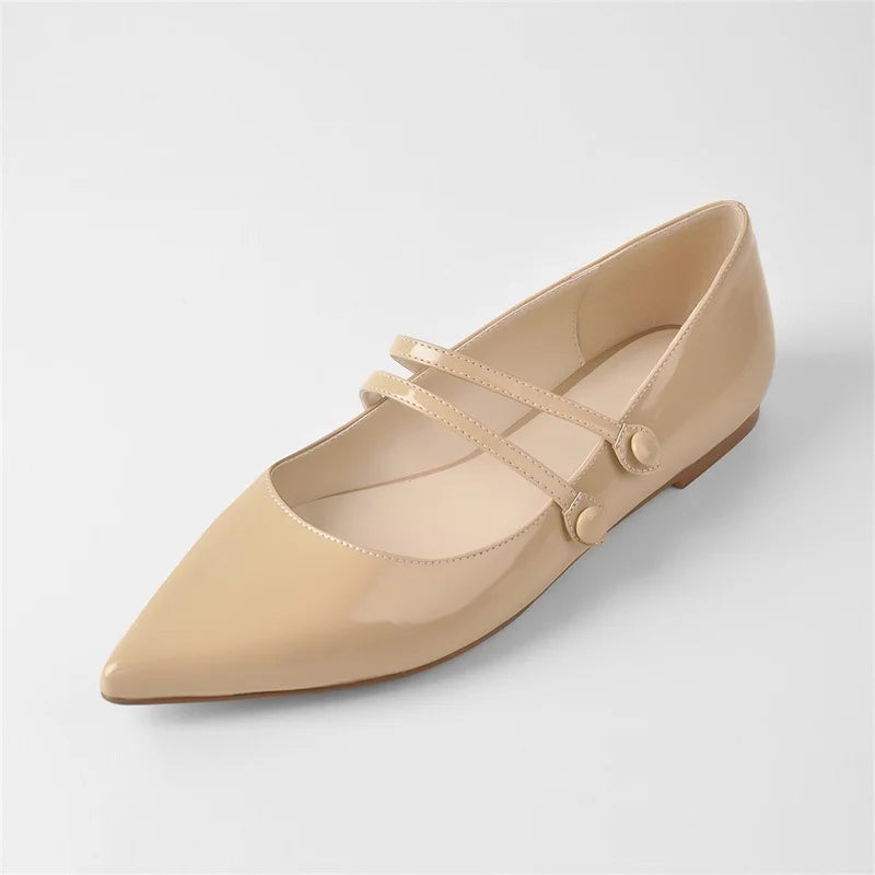Pointed Toe Women Mary Jane Double Strap Retro Elegant Big Size Daily Flats Pumps