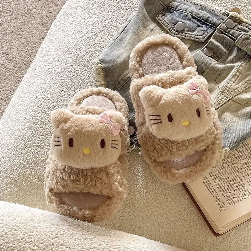 Kids' Slippers House Shoes Cartoon Hello Kitty Winter Shoes Soft Bottom Warm Anti-Slip Shoes For Girls Size 36-41