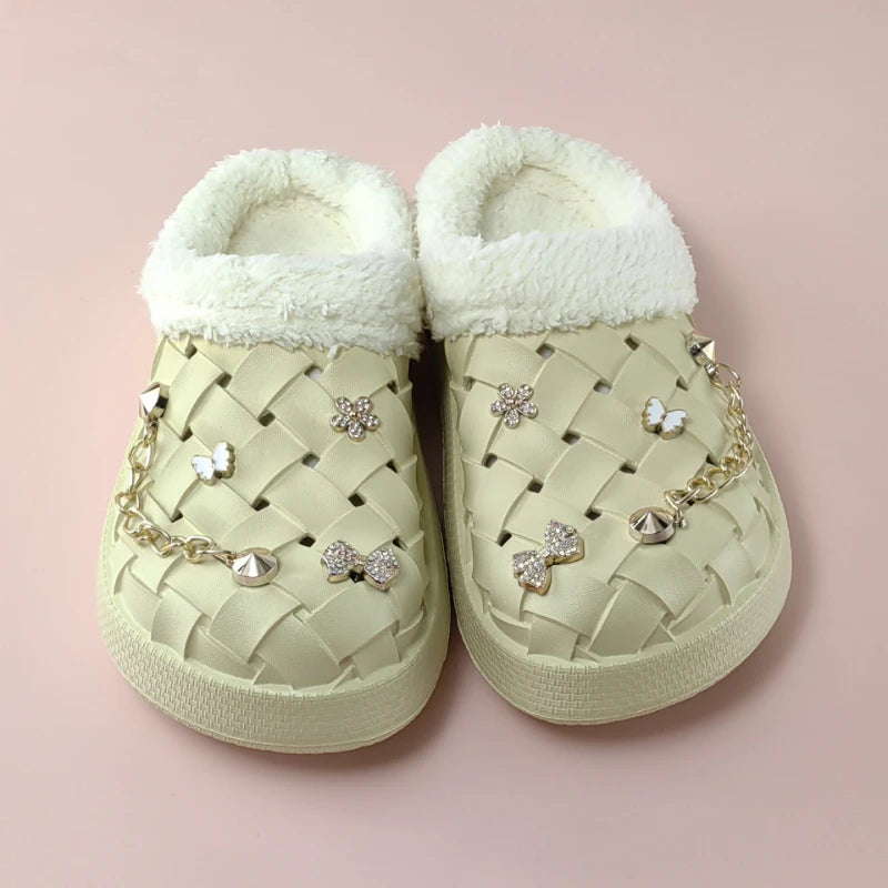 Kids' Slippers House Shoes Cartoon PU Leather Bow Winter Shoes Warm Anti-Slip Soft Bottom Shoes For Girls Size 40-45