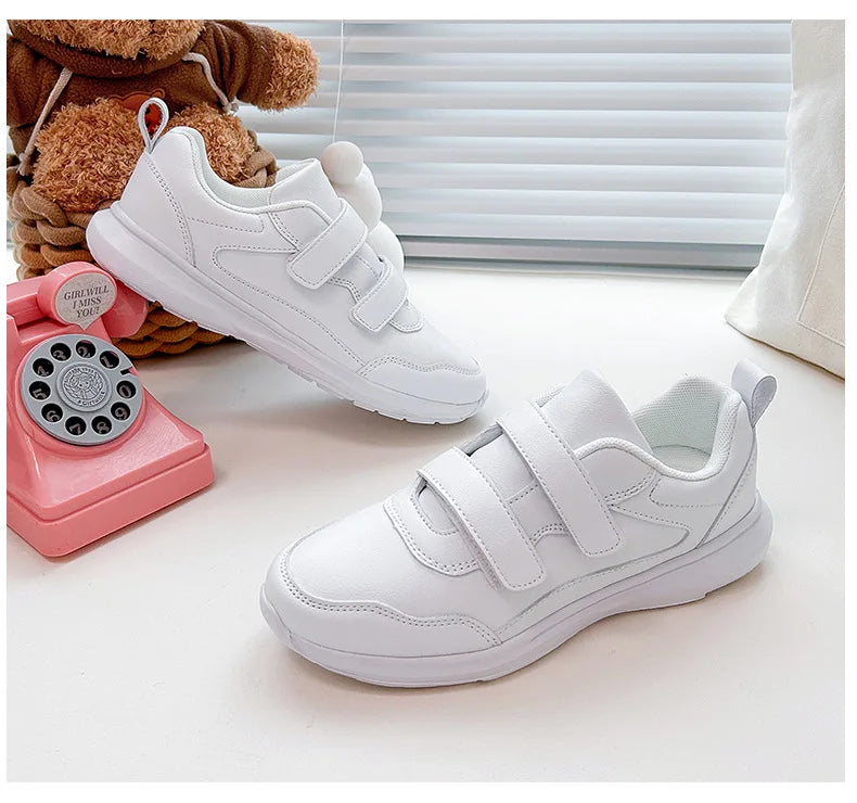 Student Sneakers Unisex White Shoes Magic Buckles Lightweight Couple Shoes for Sports School Dance Running