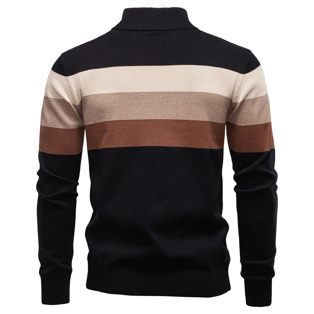 Men's Cotton Mock Neck Stand Collar Sweaters Quarter Zipper Pullover Autumn Winter Warm Social Casual Sweater for Men
