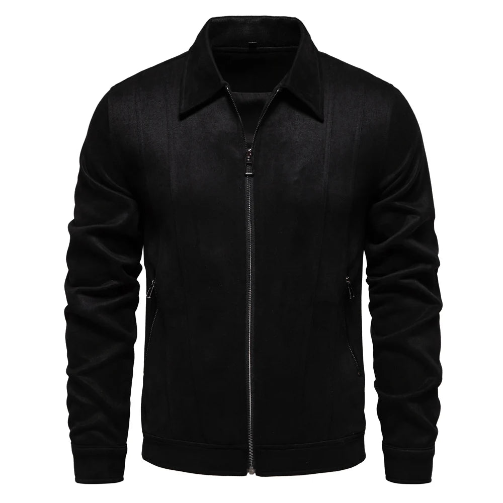 Men's Brown Suede Turn Down Collar Jacket Casual Business Faux Leather Trucker Jackets Coat For Men