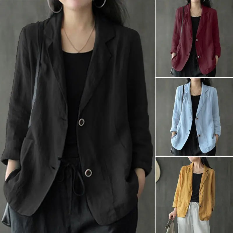 Elegant Solid Blazer Women Autumn Overcoats Casual Long Sleeve Single Button Coats Female Lapel Outwears Oversized