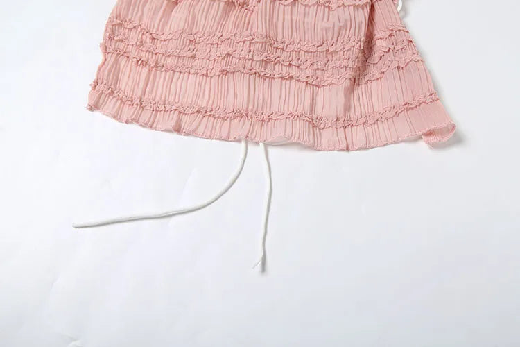 Sexy See-Through 2 Piece Set Women Lace-Up Halter Backless Crop Tops + Ruched Elegant Skirts Vacation Beach Party Suits