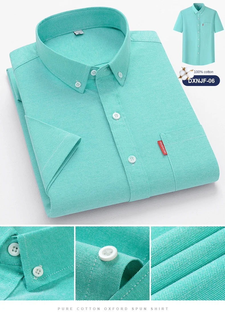 Men's Summer Shirts Short Sleeve 100% Cotton Luxury Oxford White Yellow Red Business Formal Dress Shirt Big Size 5XL