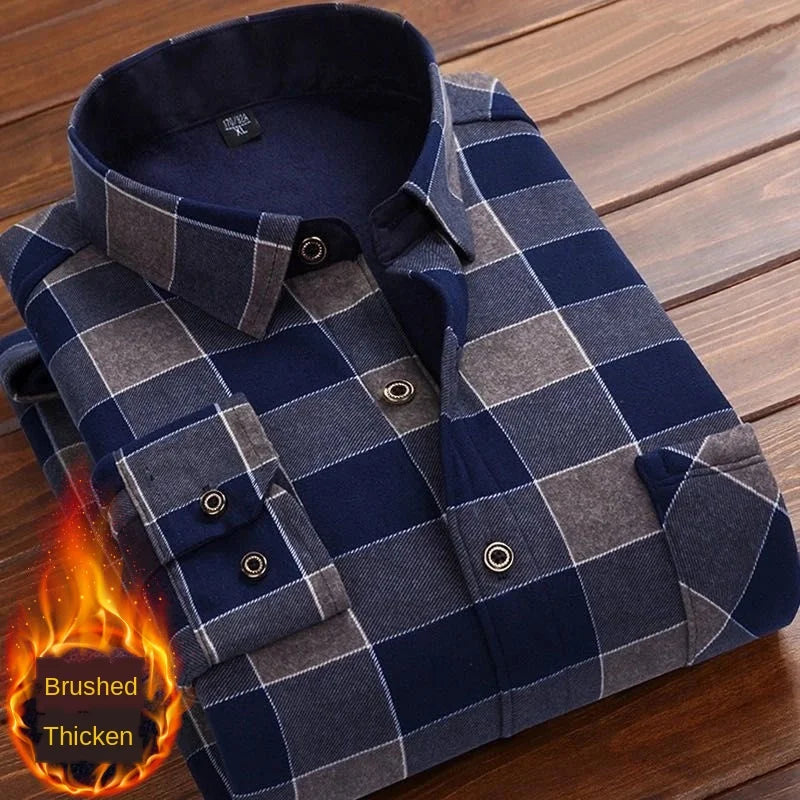 Herbst/Winter Dickes Samthemd für Herren, lässig, langärmelig, warmes Fleecefutter, modisch, weicher Flanell, Übergröße L – 5XL