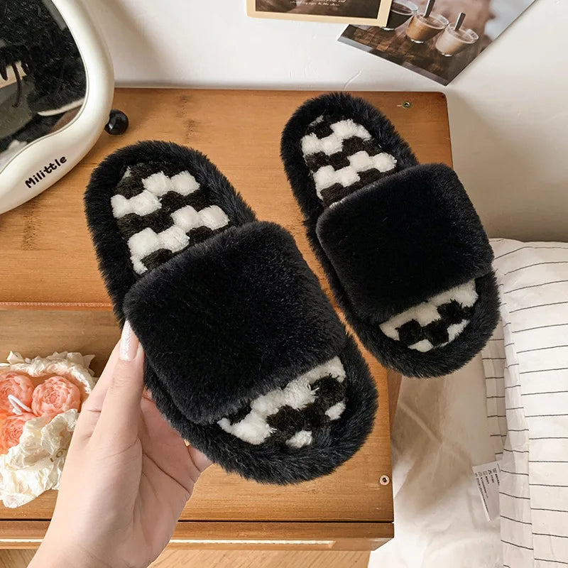 Kids' Slippers House Shoes Cotton Open Toe Winter Shoes Warm Anti-Slip Home Slipper Shoes For Girls Size 26-37
