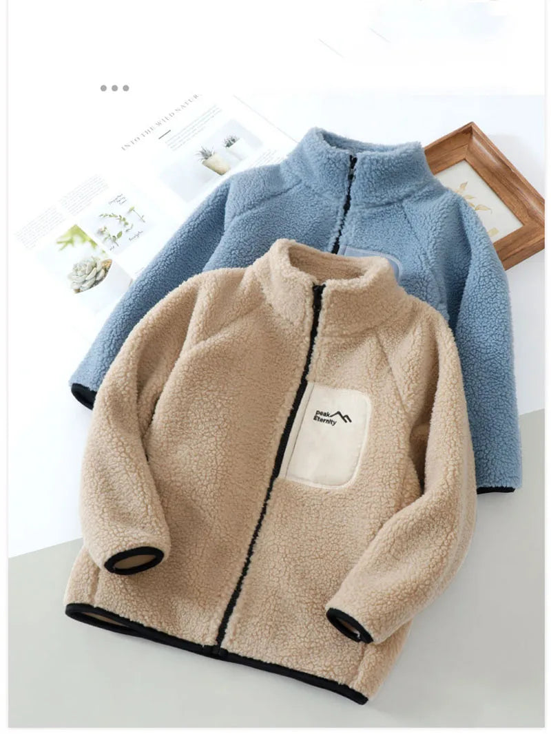 Children's Winter Warm Thicken Jacket Patch Letter Fleece Padded Coat Korean Loose Kid's Outwear 4-12T