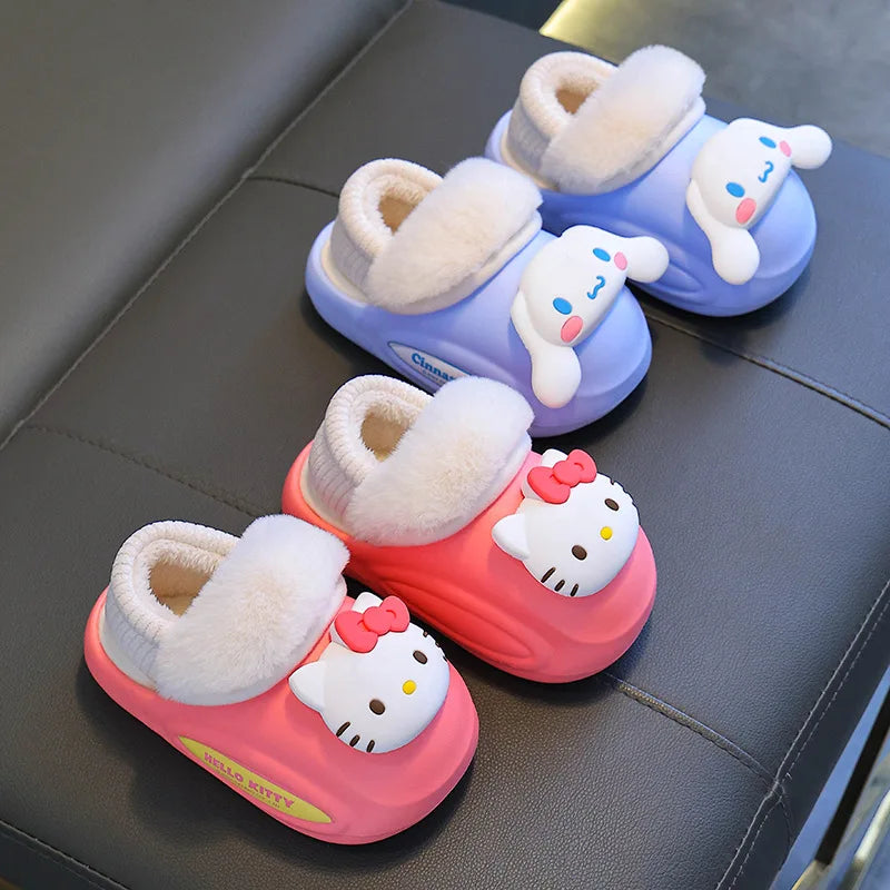 Girls' Home Fur Slippers Kawaii Anti-Skid Warm Cotton Cartoon Plush Waterproof Home Winter Shoes Size 24-41