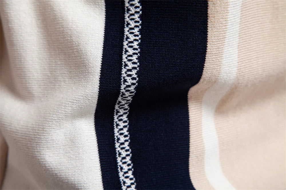 2025 Men's Breathable Striped Contrast Panel Polo Shirt - Lightweight Summer Casual Knit Top with Mesh Inserts