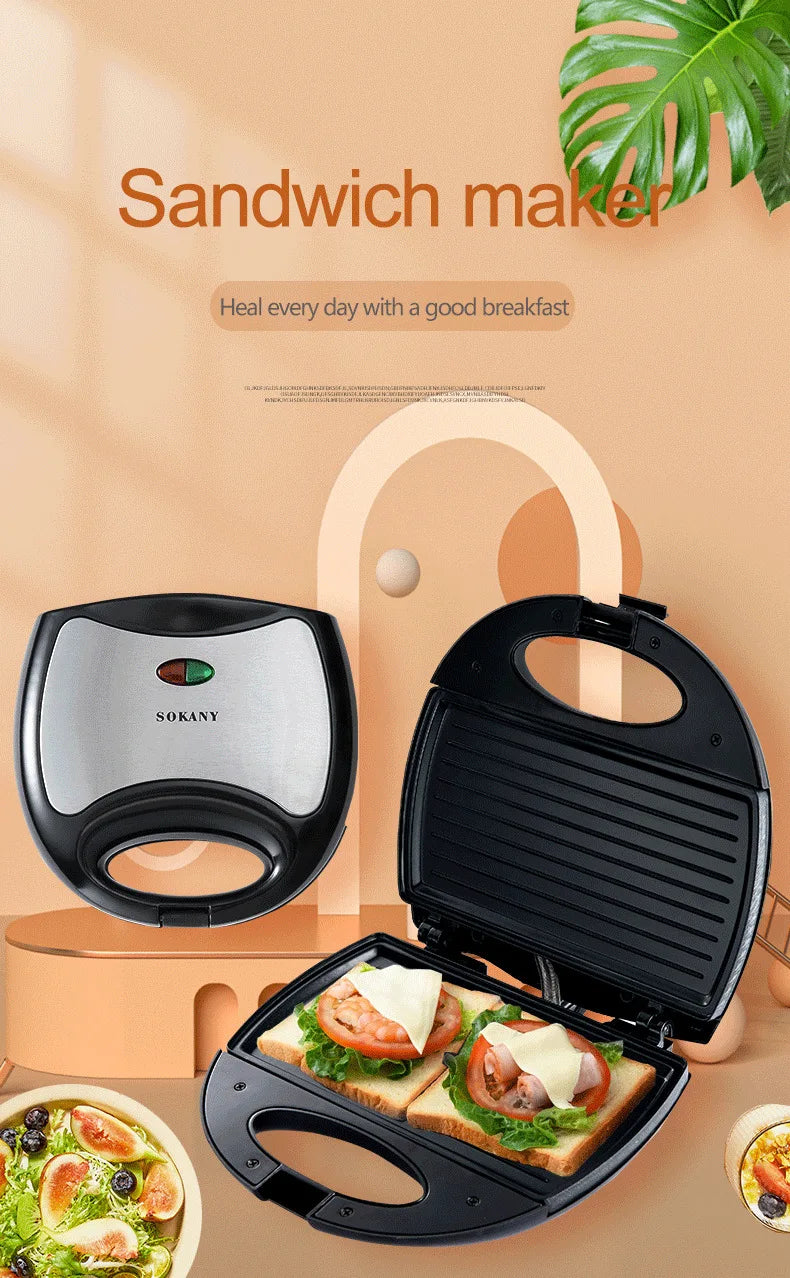 Breakfast Waffle Machine, Sandwich Maker - Electric Toaster & Waffle Maker for Breakfast, Non-Removable, 750W