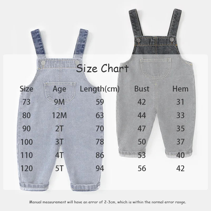 Kids Trousers Solid Brief Girls Denim Overall Boys Jumpsuits 1-6Y Unisex