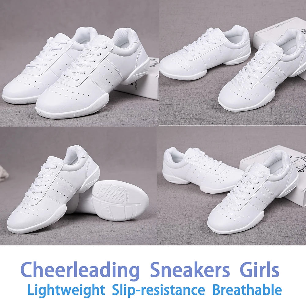 Girls White Dance Shoes Jazz Sneakers Youth Cheerleading Shoes Athletic Training Tennis Kids Competitive Aerobics Shoes