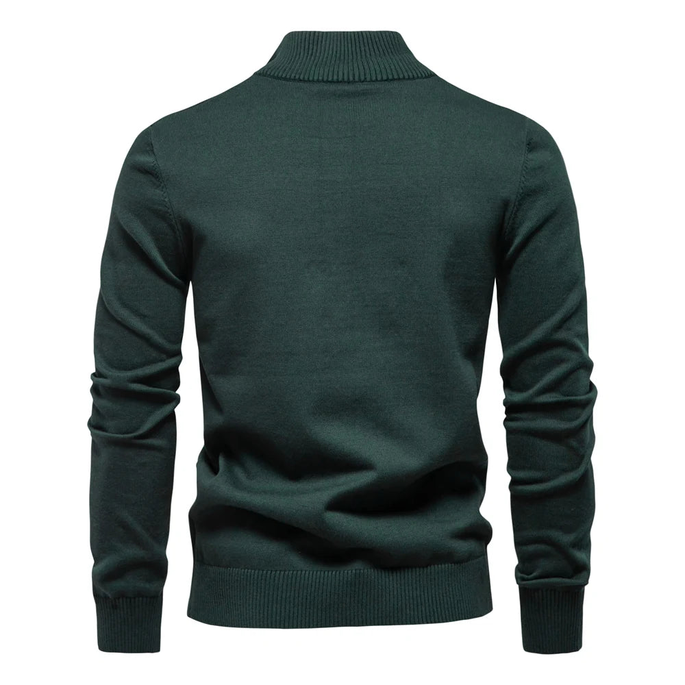Men's Mock Neck Cotton Pullover Knit Sweaters Casual Business Strip Ribbed Turtleneck Sweaters for Men