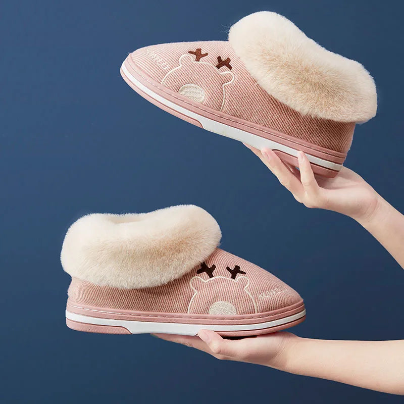 Unisex Warm Plush Winter Slippers Indoor Furry Fluffy Cotton Slides Suitable As Comfortable Home Bedroom Shoe For Men & Women