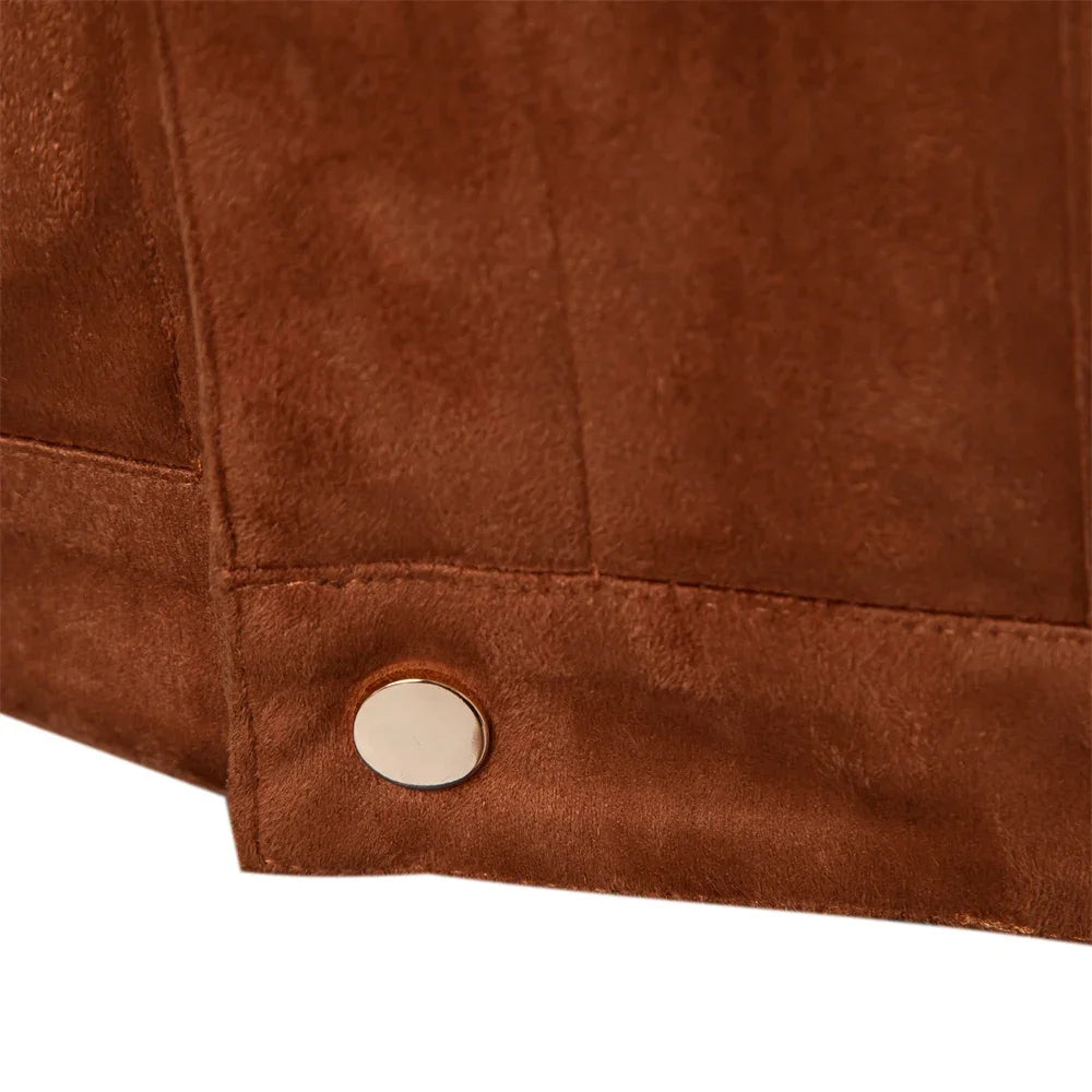 2023 Nieuwe herfst-winter suède leren jas herenmode luxe casual omslagkraag herenjas