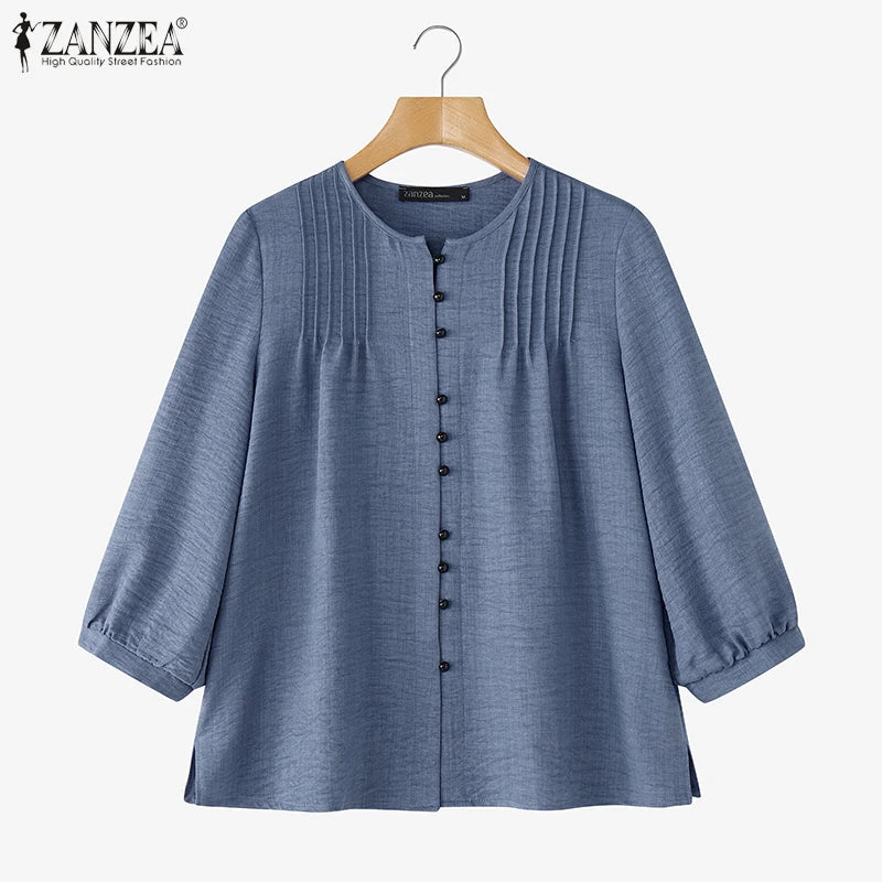 2025 Autumn Office Shirts Women Long Sleeve Buttons Blouses Casual O Neck Solid Loose Tops Female Work OL Blouses Chemise