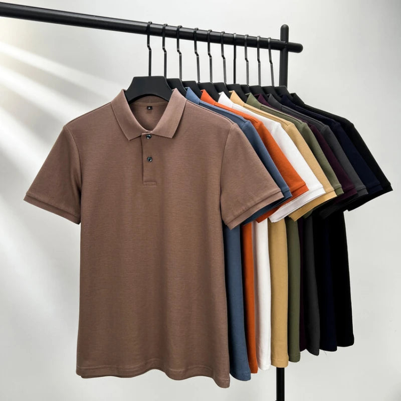 Men's 100% Summer Cotton Polo Shirt, Casual Short Sleeve, Breathable Lapel Tee Ideal for Golf and Other Sports - 10 Colours