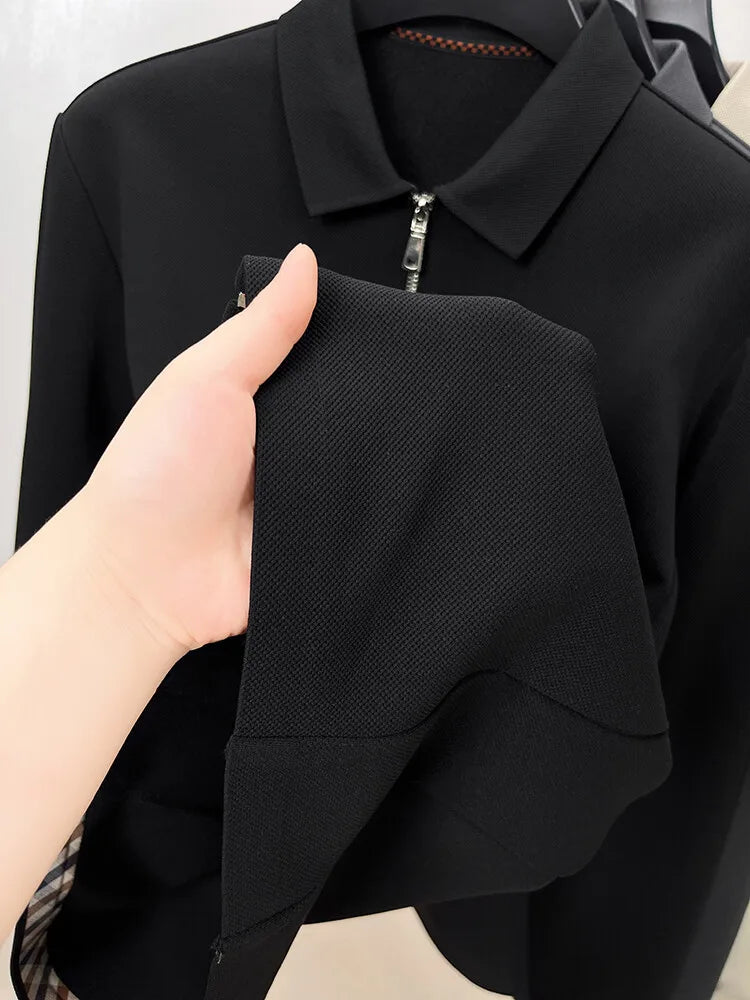 Men's Solid Colour Business Casual Autumn and Winter Jacket, Suitable For Daily Commuting, Stretchy Knitted Zip-Up Male Cardigan