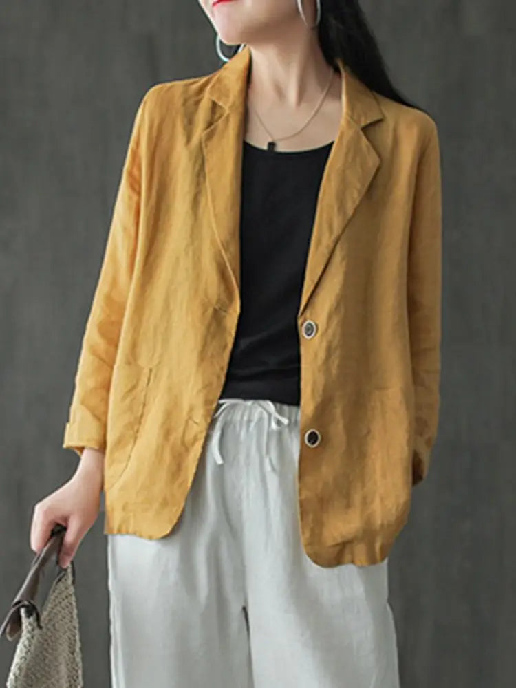 Elegant Solid Blazer Women Autumn Overcoats Casual Long Sleeve Single Button Coats Female Lapel Outwears Oversized