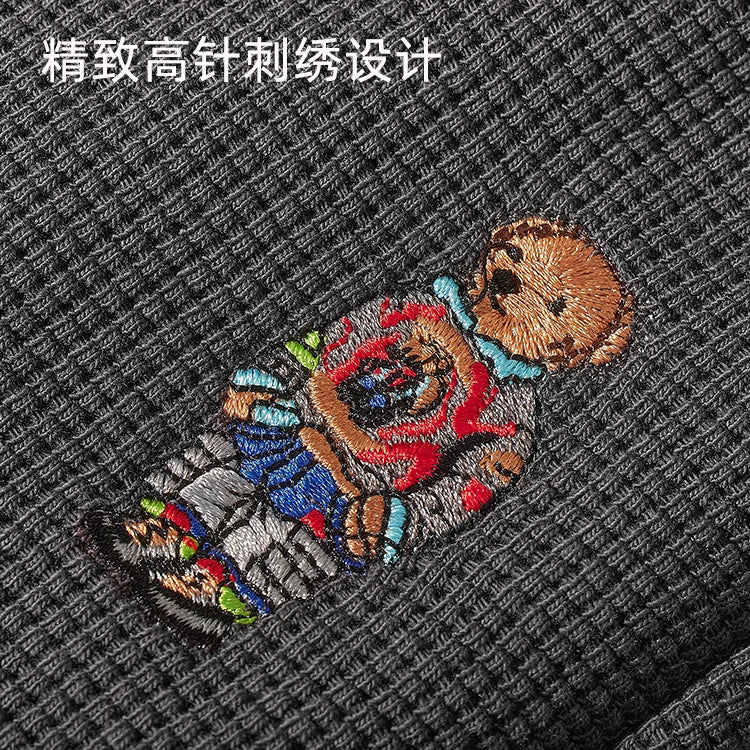 Autumn American Simple Waffle Embroidery Sweatpants Men's Fashion Pure Cotton Loose Elastic Waist Drawstring Sport Casual Pants