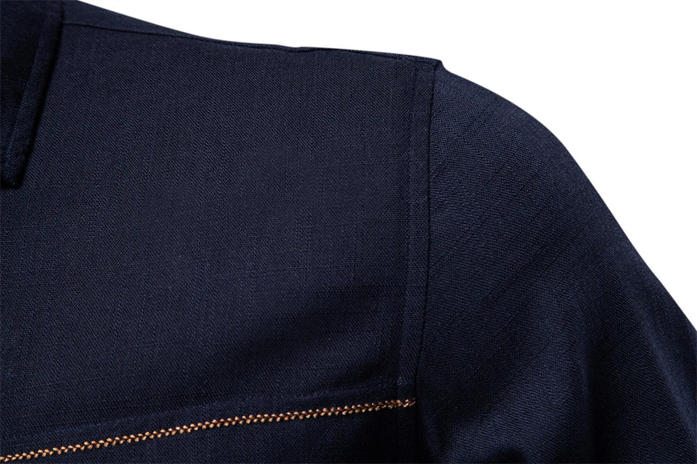 Spring Men's Long-Sleeve Pure Colour Linen Shirt For Casual Comfort and Style Breathable Male Shirts