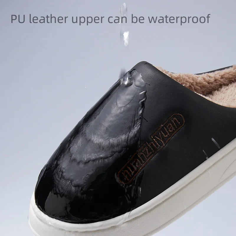 Unisex Anti-slip Waterproof Winter Cotton Slippers Women Men Home Indoor Warm House Shoes Couple Soft Flat PVC Sole Footwear
