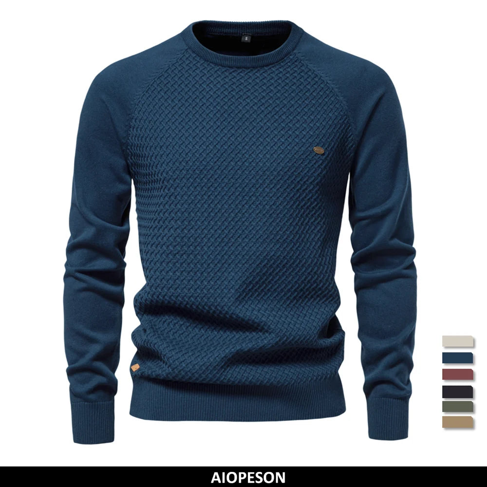 Men's Crew Neck Cotton Pullover Sweater Casual Business Geometric Knitted Male Sweaters