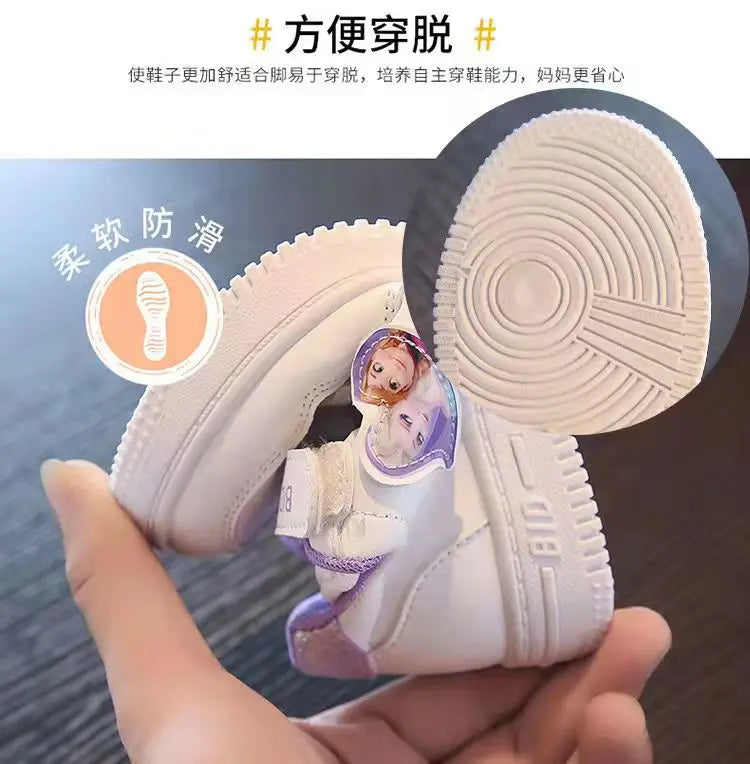Unisex Children's Casual Shoes White Frozen Princess Elsa Anna Flats Light Running Soft Soles Fashion Brand Shoes