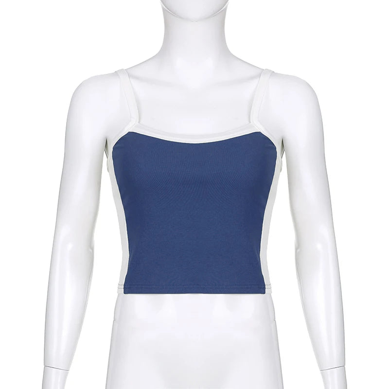 Women's Sleeveless Knitted Crop Tops Green Sexy Basic Patchwork 2023 Summer Casual Cami Backless Y2k Vintage Tank Top