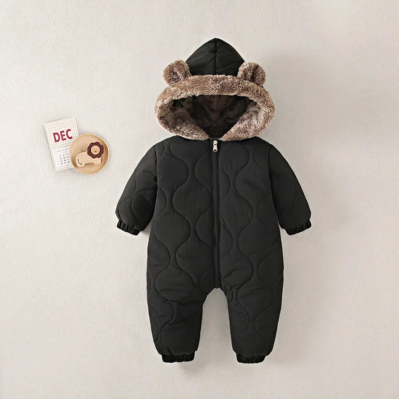 Baby's Winter Warm Clothes Fur Lining Rompers Fur Hoodie Jumpsuit Thicken Fleece Toddler Outfit 0-2Y