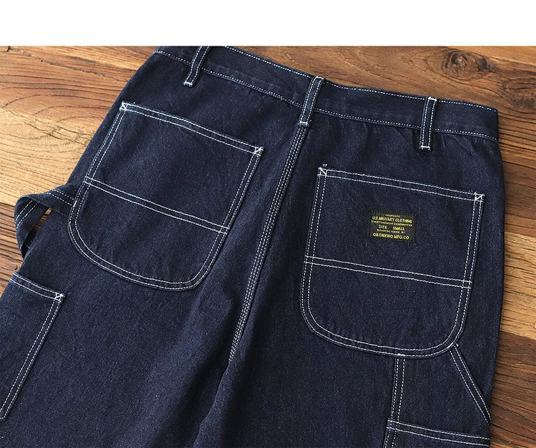 3903# Spring New American Retro Denim Carpenter Cargo Jeans Men's 100% Cotton Washed Loose Casual Multi-pocket Straight Pants