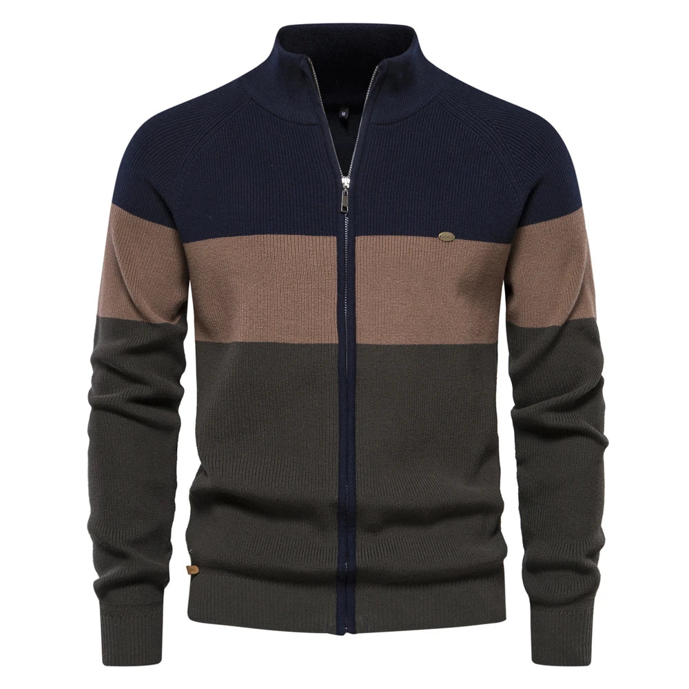 Men's Autumn and Winter Patchwork Colour Sweater For Men Zipper Cardigans High Quality Male Cotton Sweater