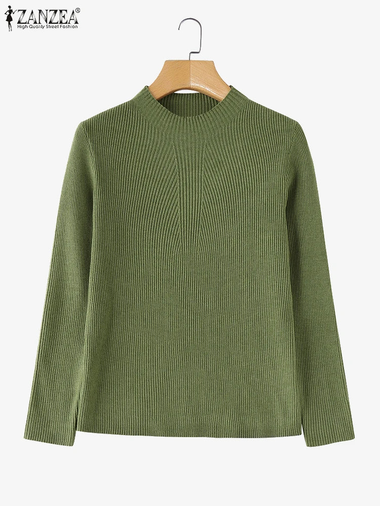 Women Sweaters Autumn Winter New Fashion Long Sleeve Solid Colour Knitted Sweater Casual Loose Basic Pullover