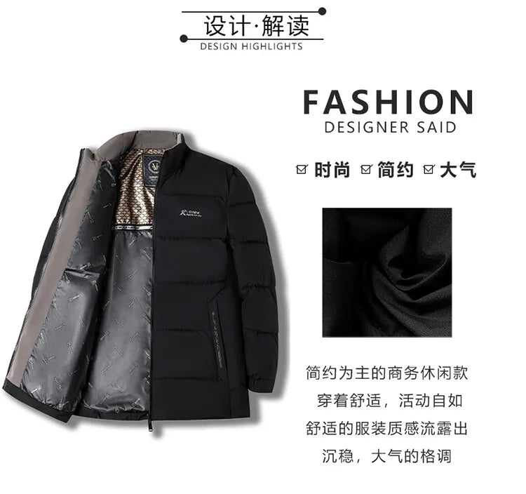 Men's High-Quality Solid Colour Business Casual Thickened Warm Cotton Jacket With Standing Collar Suitable For Male Daily Commute