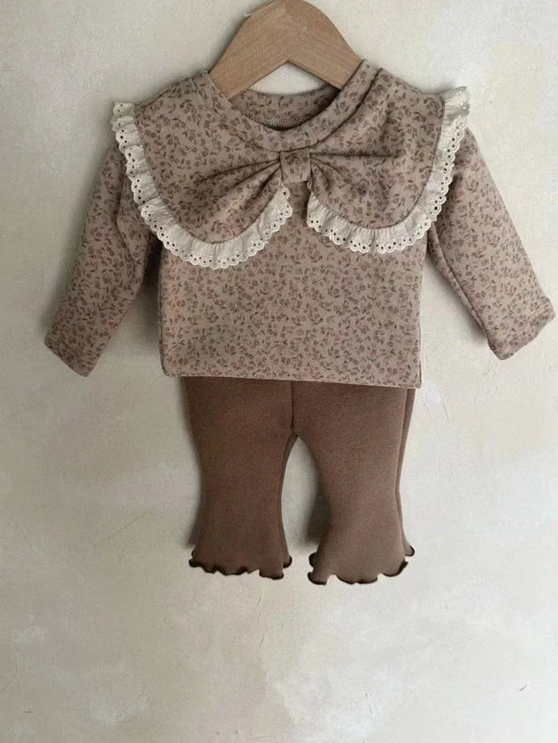 Herfst Baby Kant Bottoming Shirt Peuter Schattig Bloem Strik Kraag Basis Shirt Baby Dunne Lange Mouwen Meisjes Tops 1-3Y Meisjes