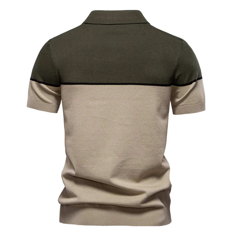 Men's Athletic V-Neck Colour Block Polo Shirt Social Event Polo Shirts for Men Contrast Sport Slim Fit Polo
