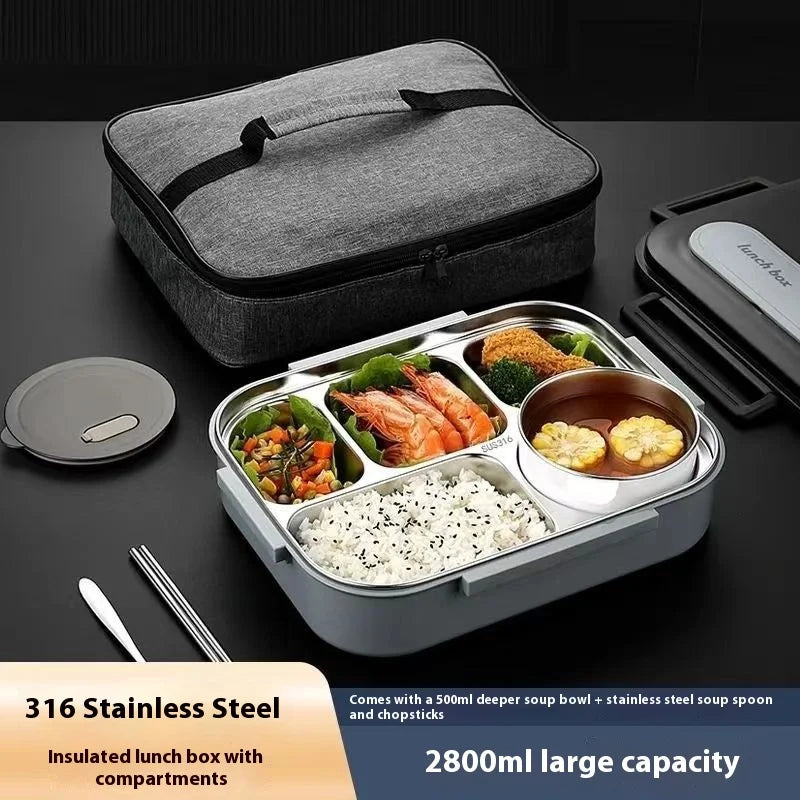 Extra grote geïsoleerde, luchtdichte lunchbox van roestvrij staal (316) van voedingskwaliteit - magnetronbestendig voor kantoorpersoneel en studenten
