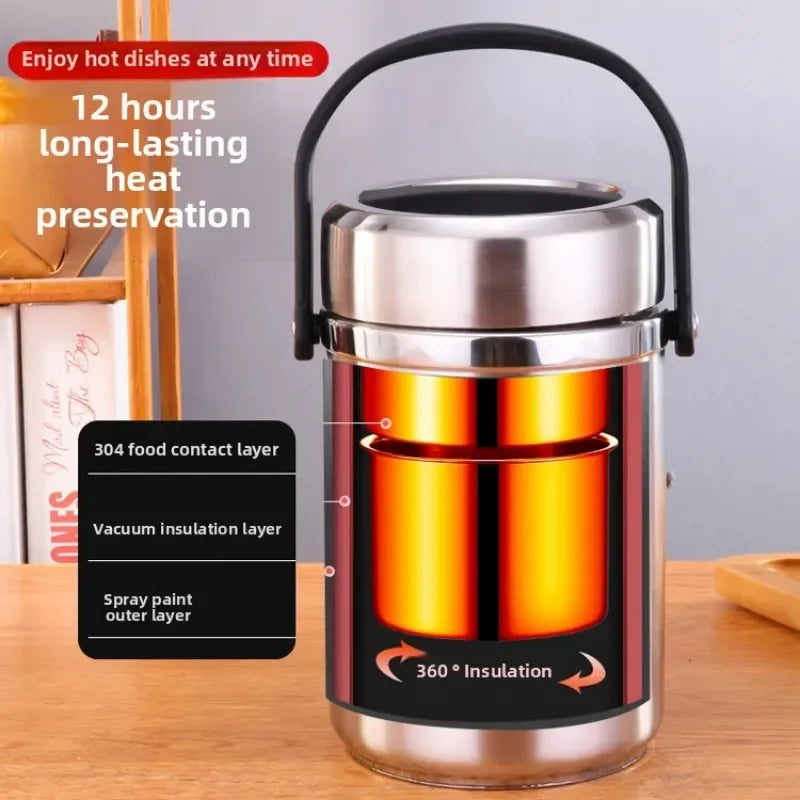 6 Hours Thermal Vacuum Lunch Box 304 Stainless Steel Insulated Worker Adult Food Container Large Picnic Student Bento Box Set