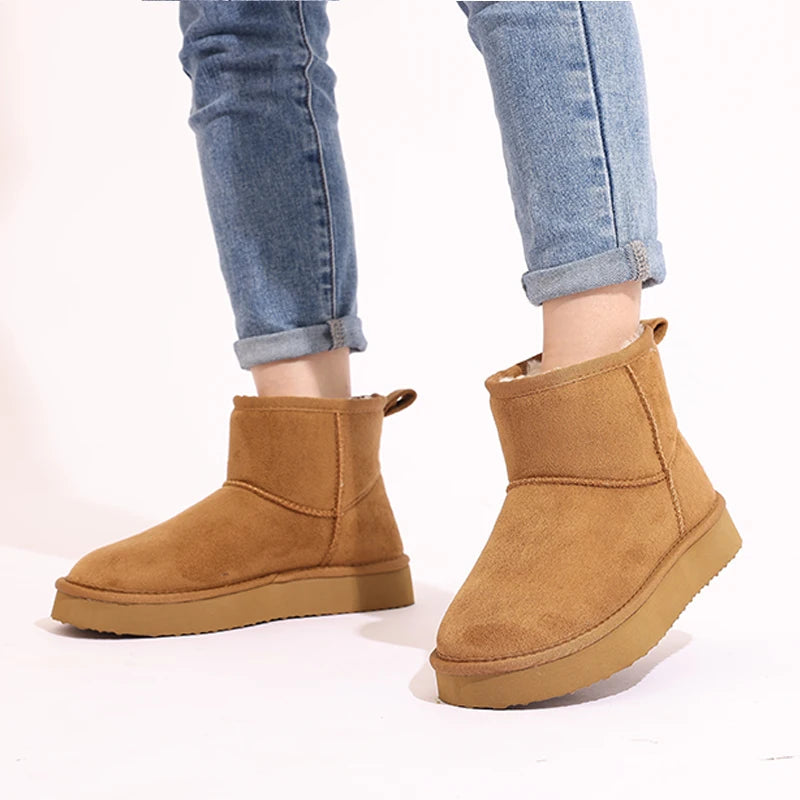 Women's Winter Classic Snow Boots Warm and Comfy Flat Furry Boots Outdoor and Indoor Non-Slip Fluffy Female Cotton Shoes