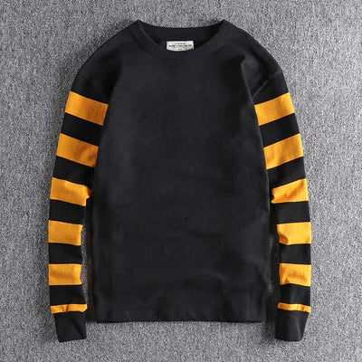 Herfst Amerikaanse Retro Lange Mouw Zwaargewicht Gestreept T-shirt Herenmode Puur Katoen Gewassen Gevangenis Motorfiets Casual Tops