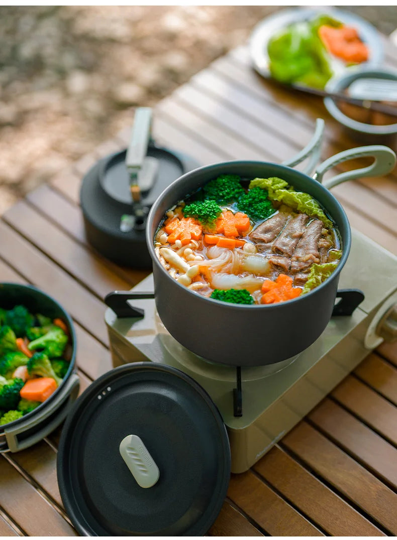 Portable Camping Cookware Set Outdoor Frying Pan Kettle Collapsible Picnic Tableware Kitchenware Furniture