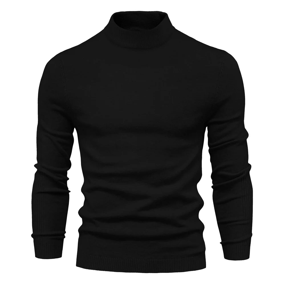 Men's Soft Mid Neck Pullover Casual Solid Colour Winter Warm Men's Sweater High Quality Pullover For Men