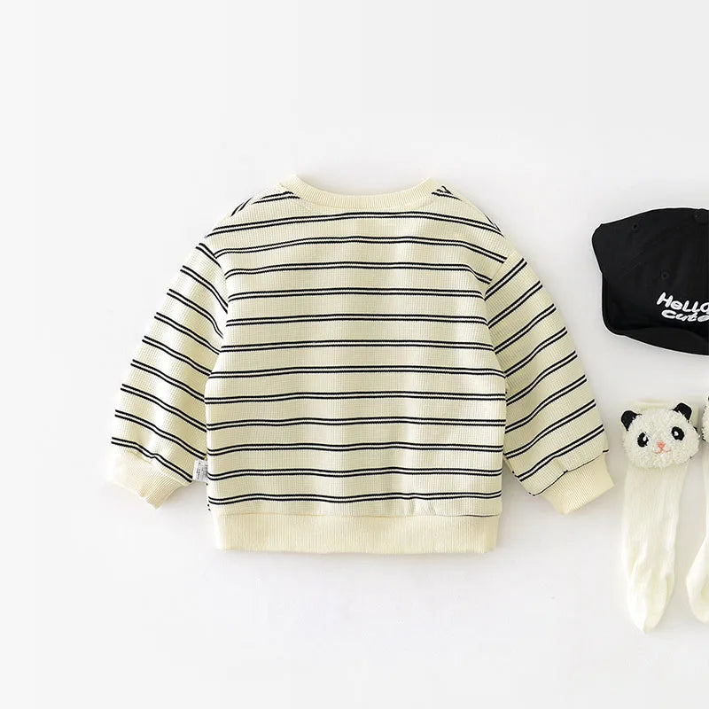 New Spring Kids Hoodie Children Cute Waffle Stripe Sweatshirt Girls Boys Thin Casual Design Pullover Shirt 1-5Y Unisex