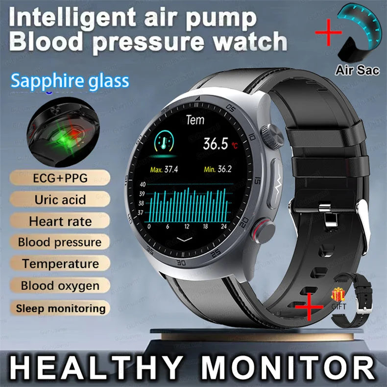 Sapphire Glass NFC AMOLED Blood Pressure Smart Watches ECG Blood Oxygen Blood Pressure Air Pump Sport Health Tracking Smartwatch