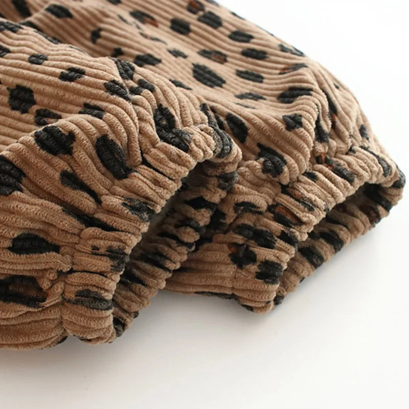 New Autumn Girls Boys Casual Pants Leopard Print Kids Corduroy Pants Loose Korean Version Fashion Children Trousers 1-8T Unisex